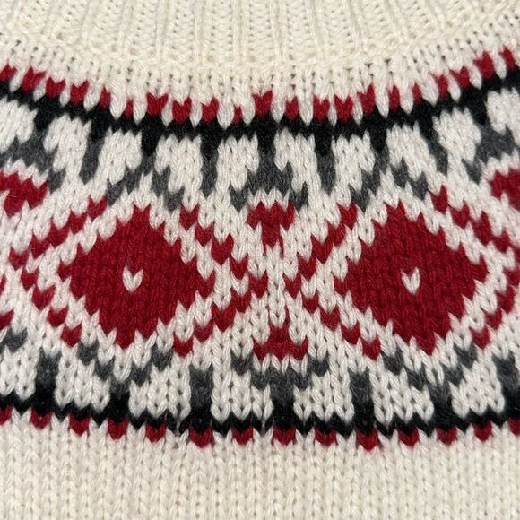 Talbots XL Ivory Red Nordic Fair Isle Wool Blend Knit Crewneck Sweater - Picture 15 of 15